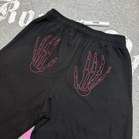 VS PINK Rhinestone Bling Halloween Skeleton Matching Campus Tee & Sweatpants Set - Picture 8 of 10